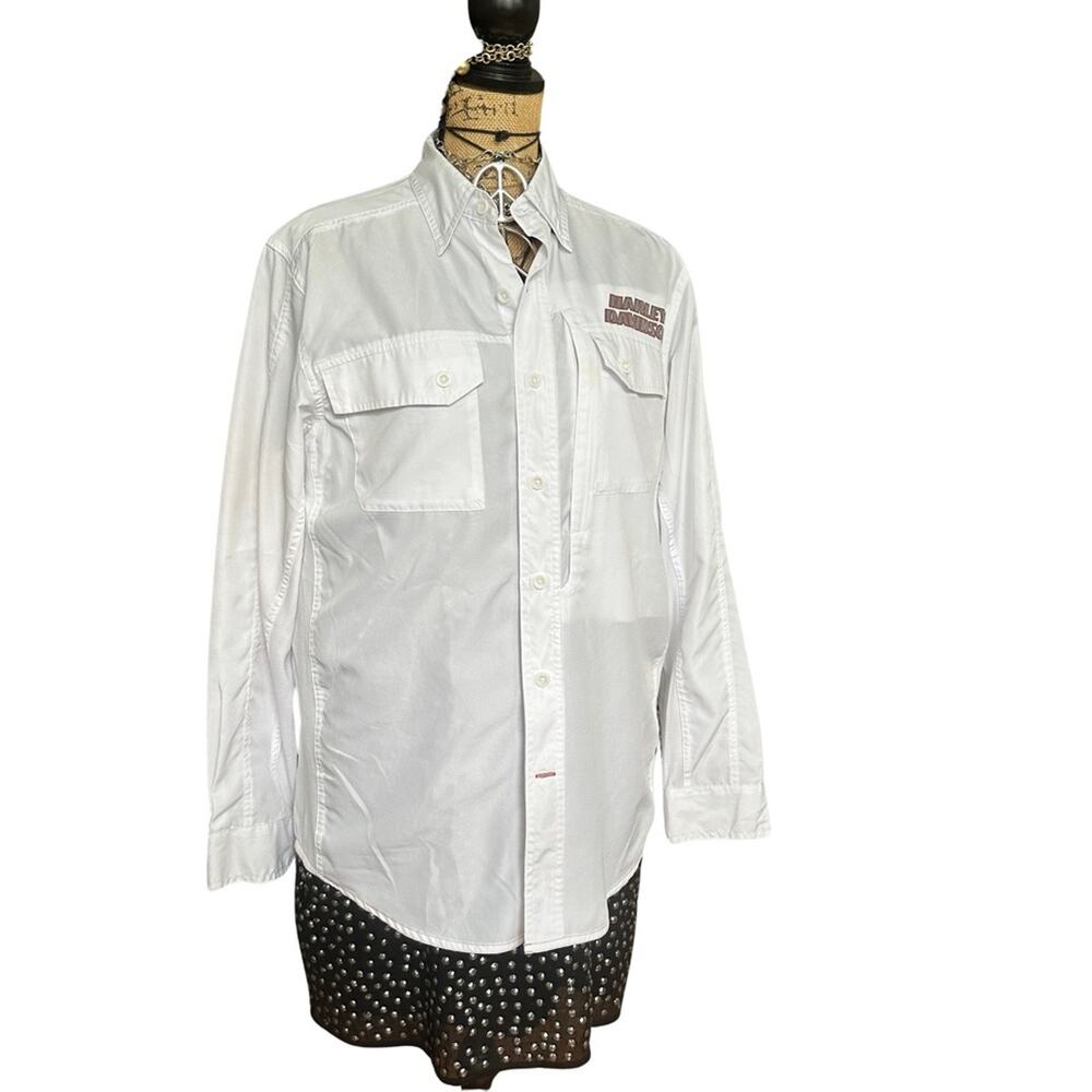 HARLEY DAVIDSON men's white genuine motorcycle biker rider shirt SIZE MEDIUM - Picture 12 of 12